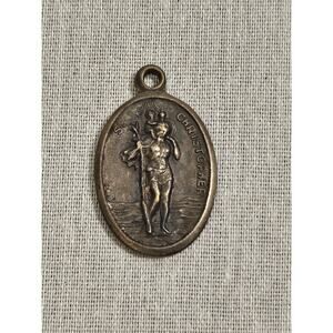 Vintage Saint Christopher St. Bernard Oval Pewter Medal Protect Us Italy